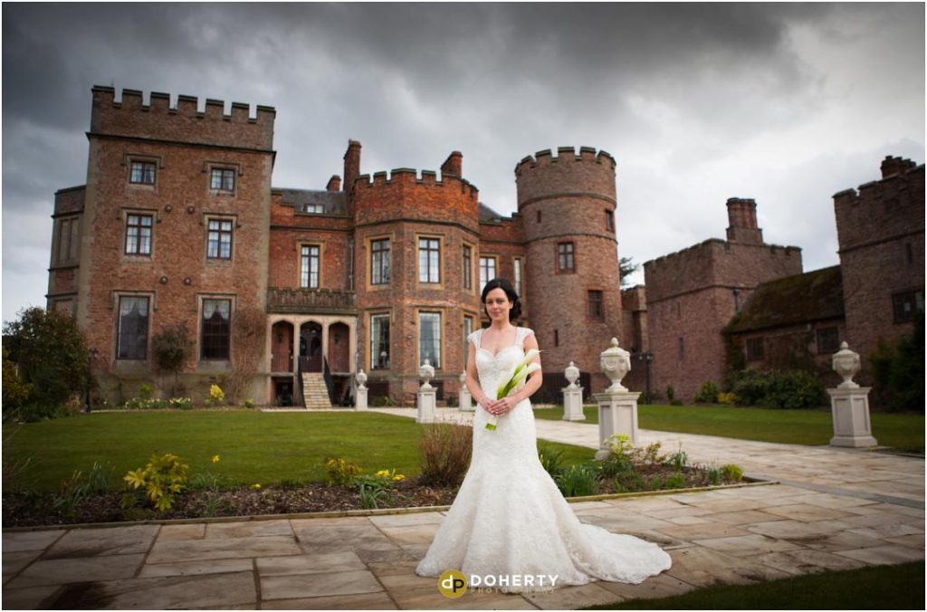 Rowton Castle Wedding Bride outside in grounds