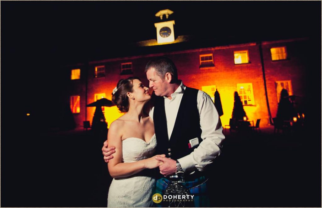 Fawsley Hall Wedding Photo at night