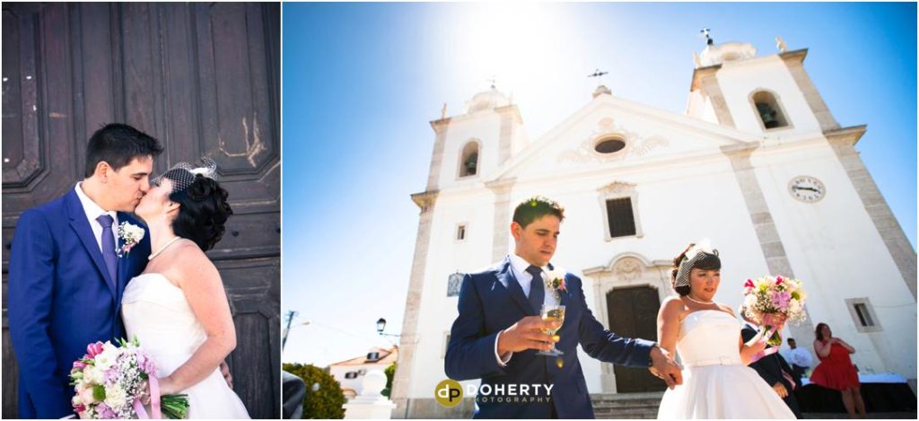 Destination Wedding photo outside church - Portugal