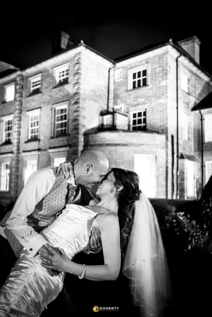 Night shot of bride and groom at Ansty Hall