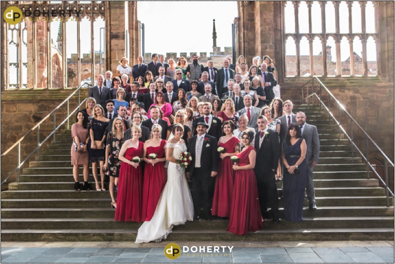 Wedding Group photo on steps - St Mary's Guildhall
