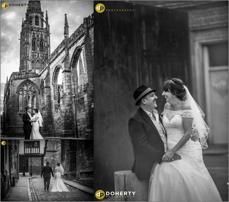 Wedding couple at Cathedral ruins - St Mary's Guildhall