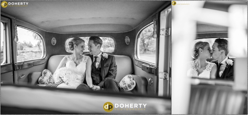 Bride and Groom in Car - Albright Hussey Manor