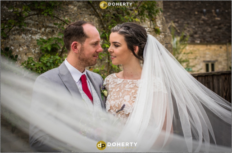 Caswell House Wedding couple with veil blowing Photography 