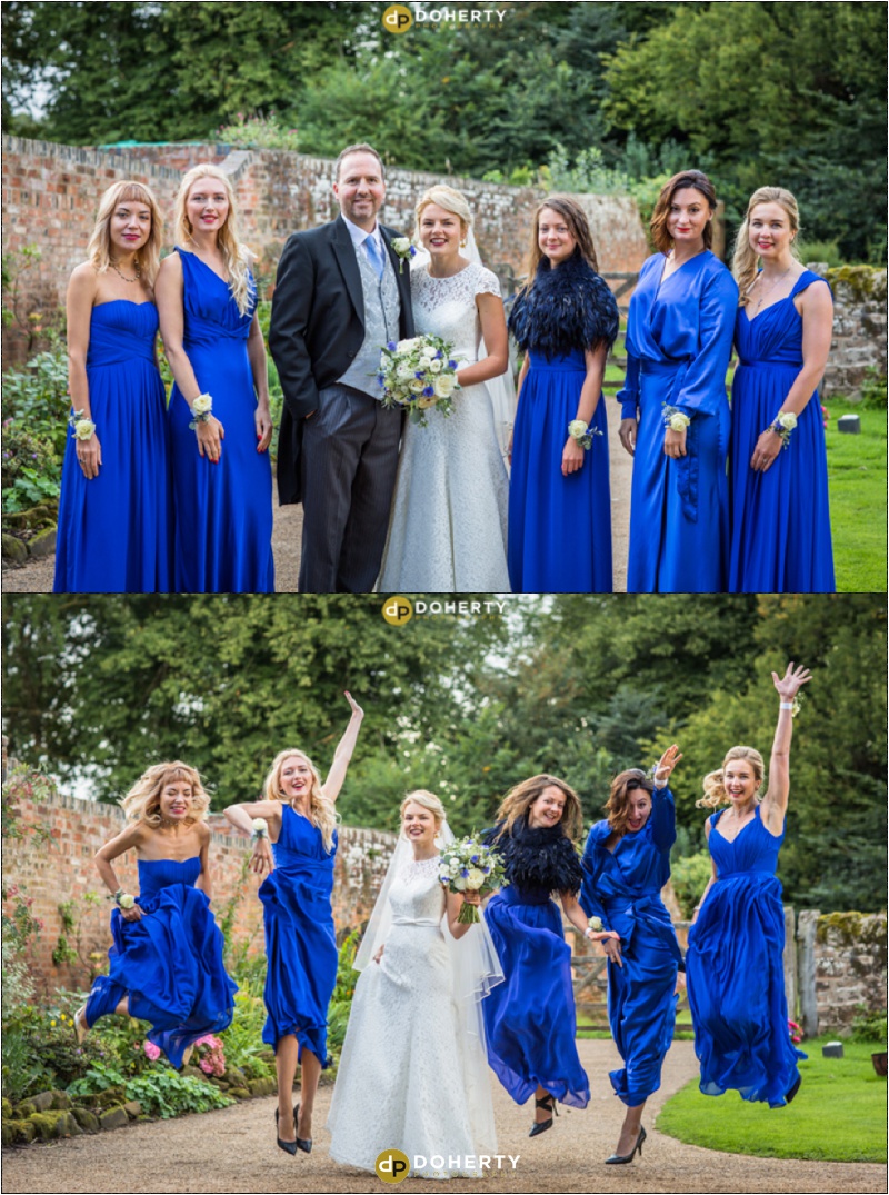 Nailcote Hall - Bridesmaids in blue dresses