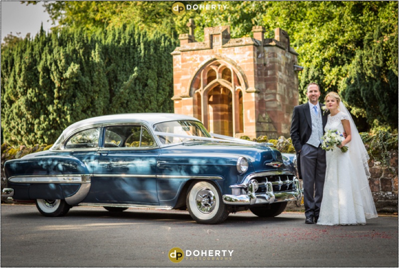 Nailcote Hall Wedding Car and bride and groom