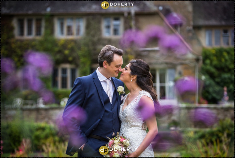 Bride and Groom in Gardens - Mallory Court