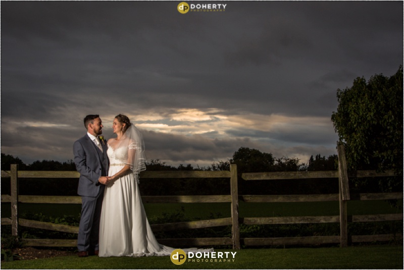Wedding Bride and Groom at sunset - Badgers Mount Hotel