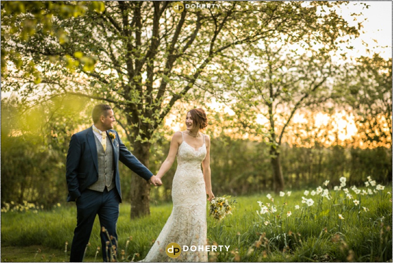 Crockwell Farm wedding orchard with bride and groom