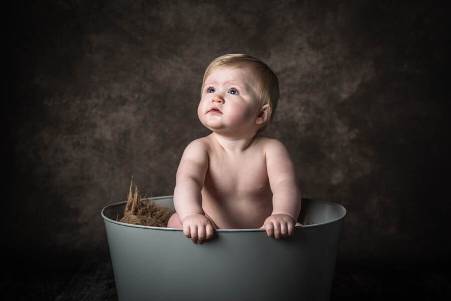 baby portrait in bucket