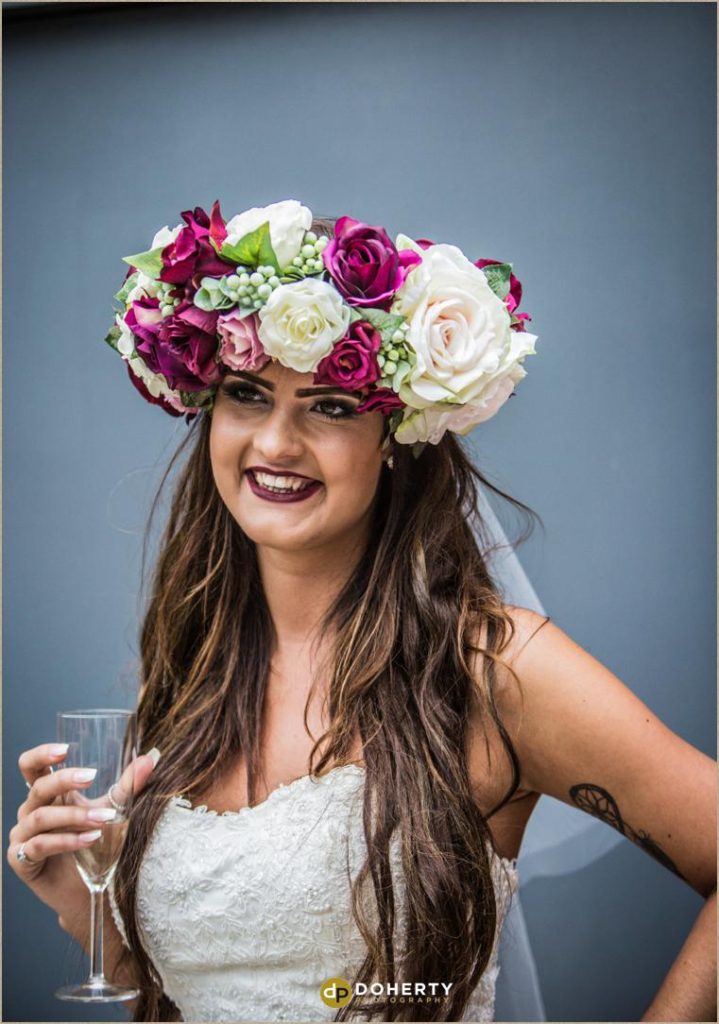 Bride with flowers on her head