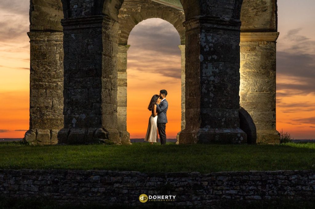 Bride and Groom at Chesterton Windmill at Sunset