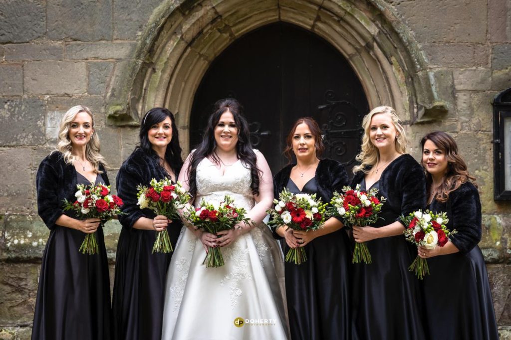 Wedding Photography - Prestwold Hall - St Andrew's Church with bridesmaids