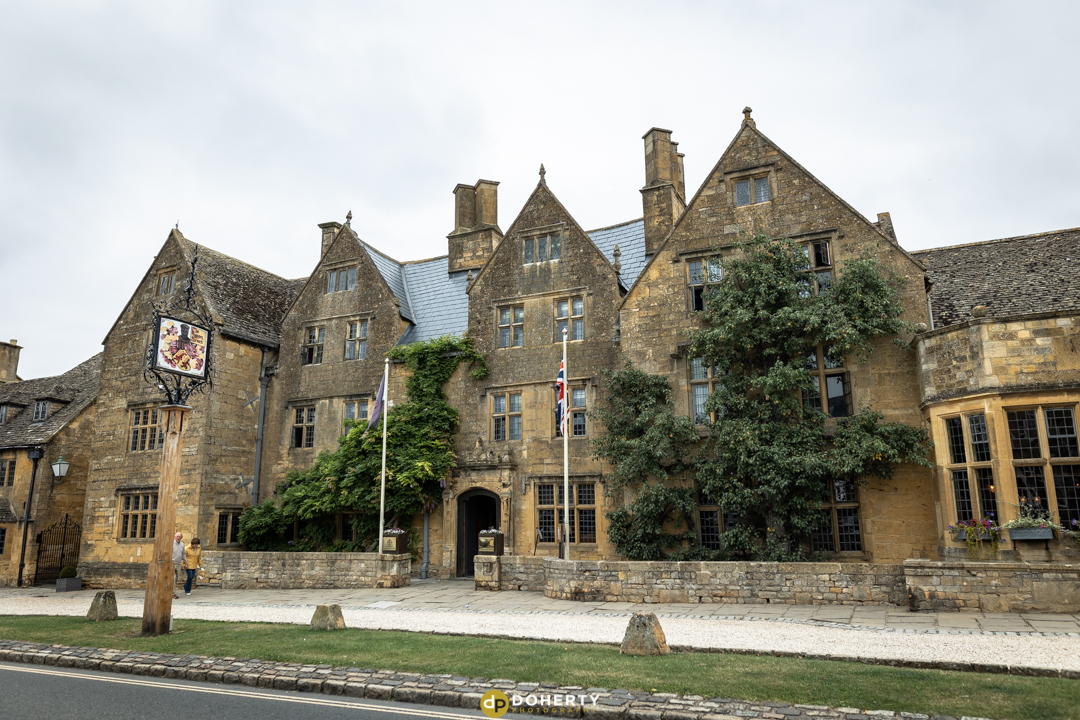 The Lygon Arms wedding venue frontage from the road