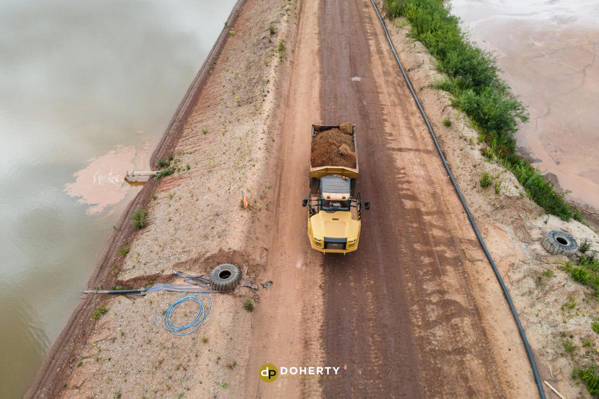 Aerial Photograph of a truck crossing a quarry road