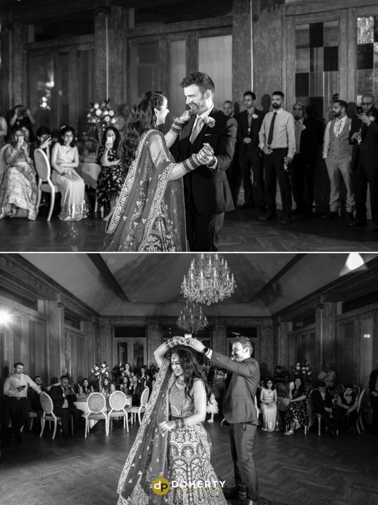 Bride and groom first dance photo at Fawsley Hall wedding in Northamptonshire